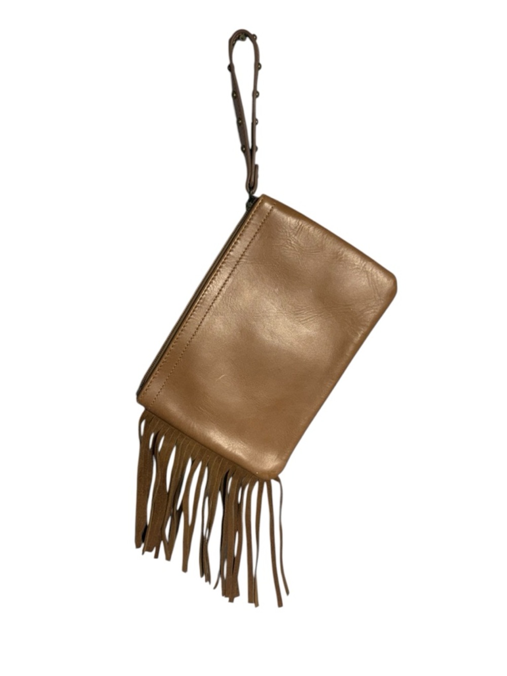 Ariat Tan Leather Fringe Wristlet Western Boho Studded Clutch Bag - Picture 6 of 7